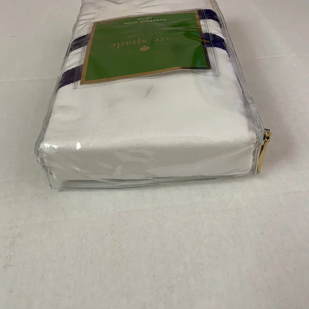 Kate Spade Bow Tile European Sham White Navy Blue Cotton Pillow Cover Single NIP